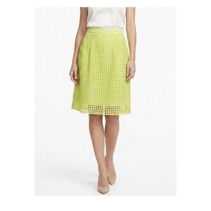 LOFT Neon Yellow Citron Geo Eyelet A-Line Skirt Size 10 Good Condition